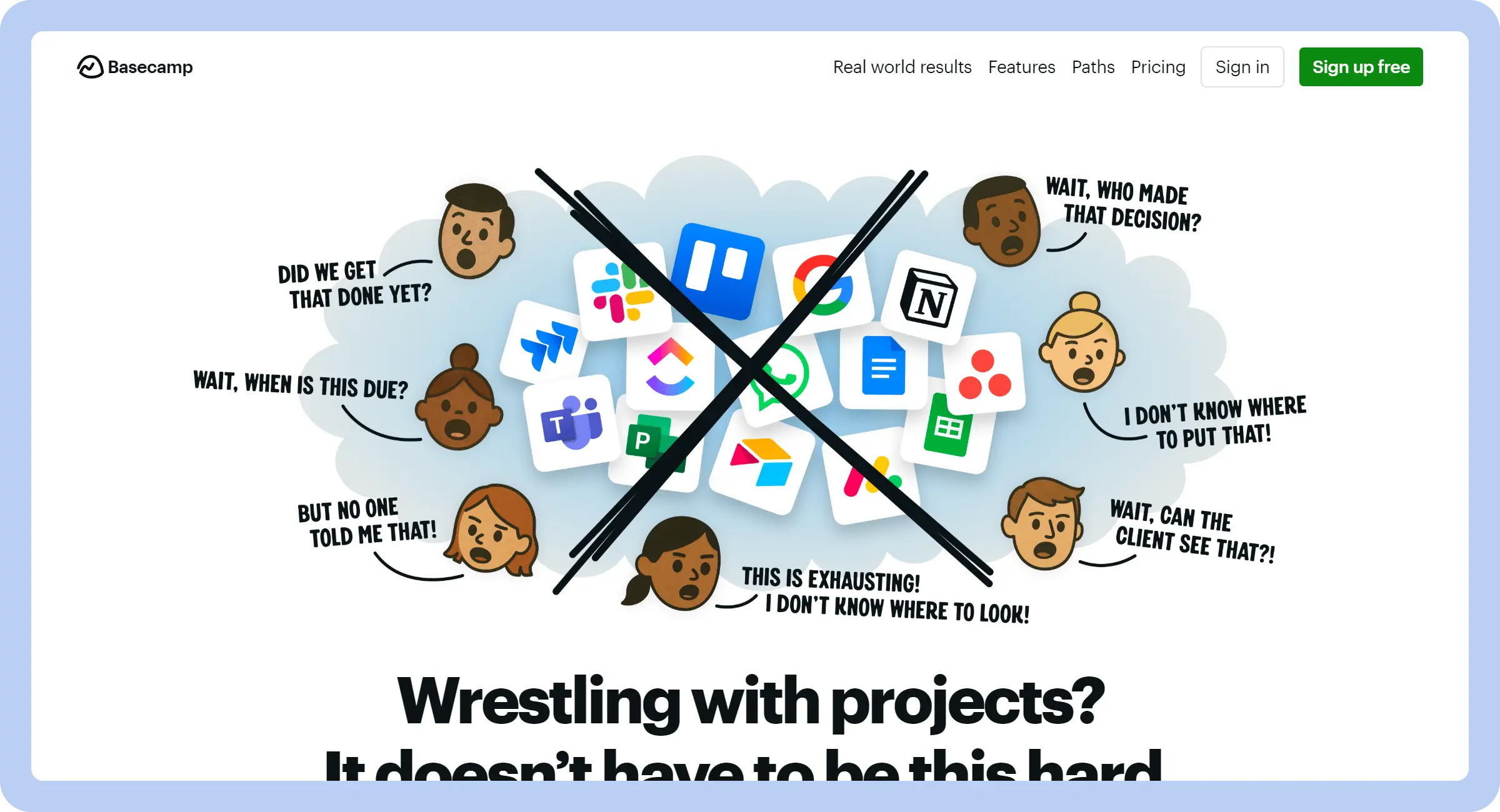 Screenshot of the Basecamp landing page