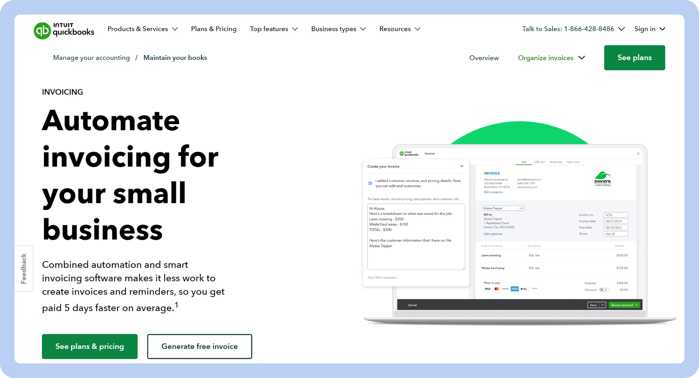  invoicing dashboard for small business with graphs and visuals on QuickBooks.