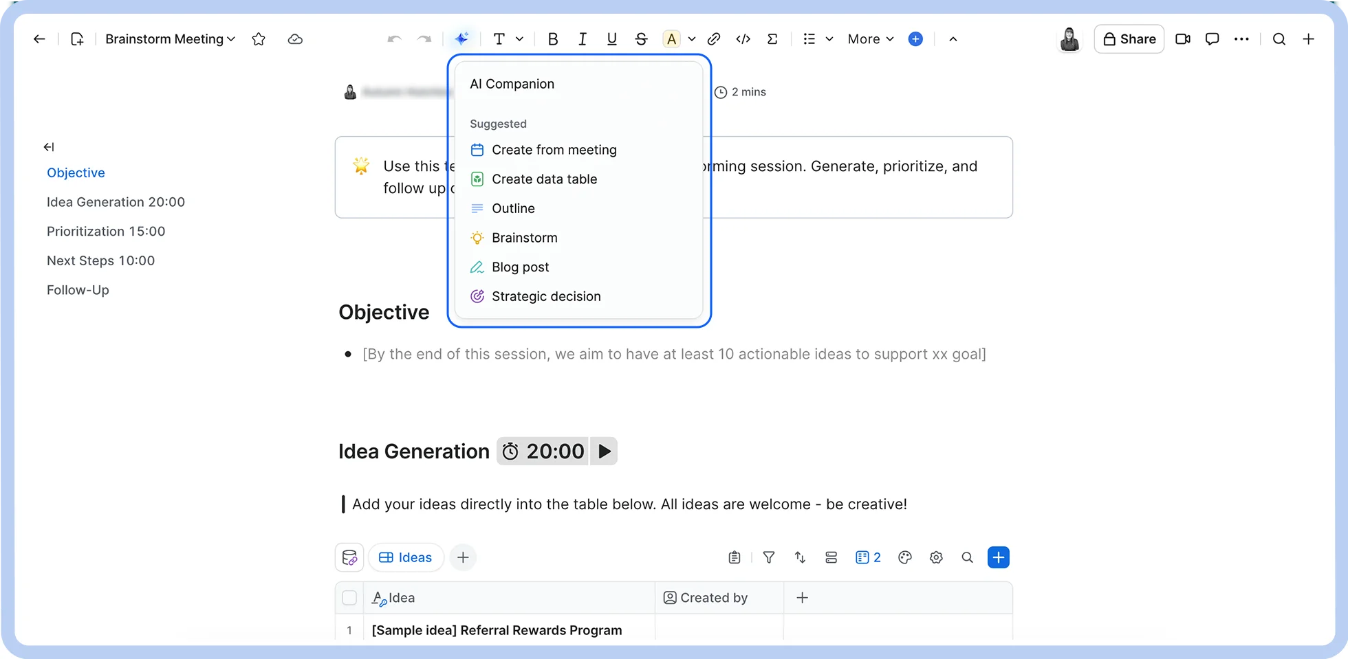 A screenshot showing how AI Companion is tightly woven into Zoom Canvas.